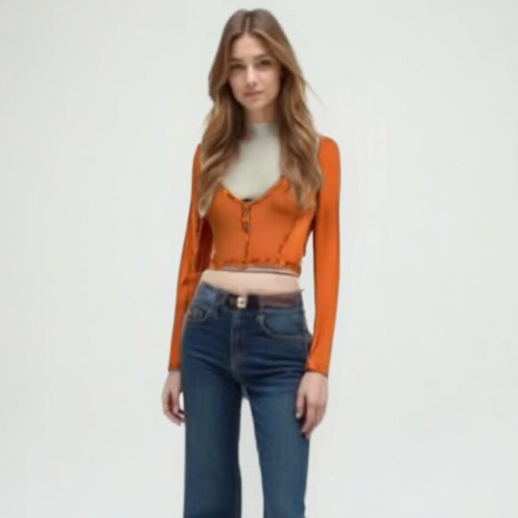 UO OUT FROM UNDER Orange Long Sleeve Crop Top XS - Picture 1 of 11